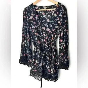 H&M Black Pink Floral Boho Bohemian Fairy Core Euro Summer Romantic Romper XS